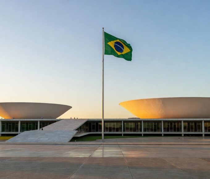 Congresso Nacional em Brasília com bandeira do Brasil, simbolizando apoio político para deputado federal