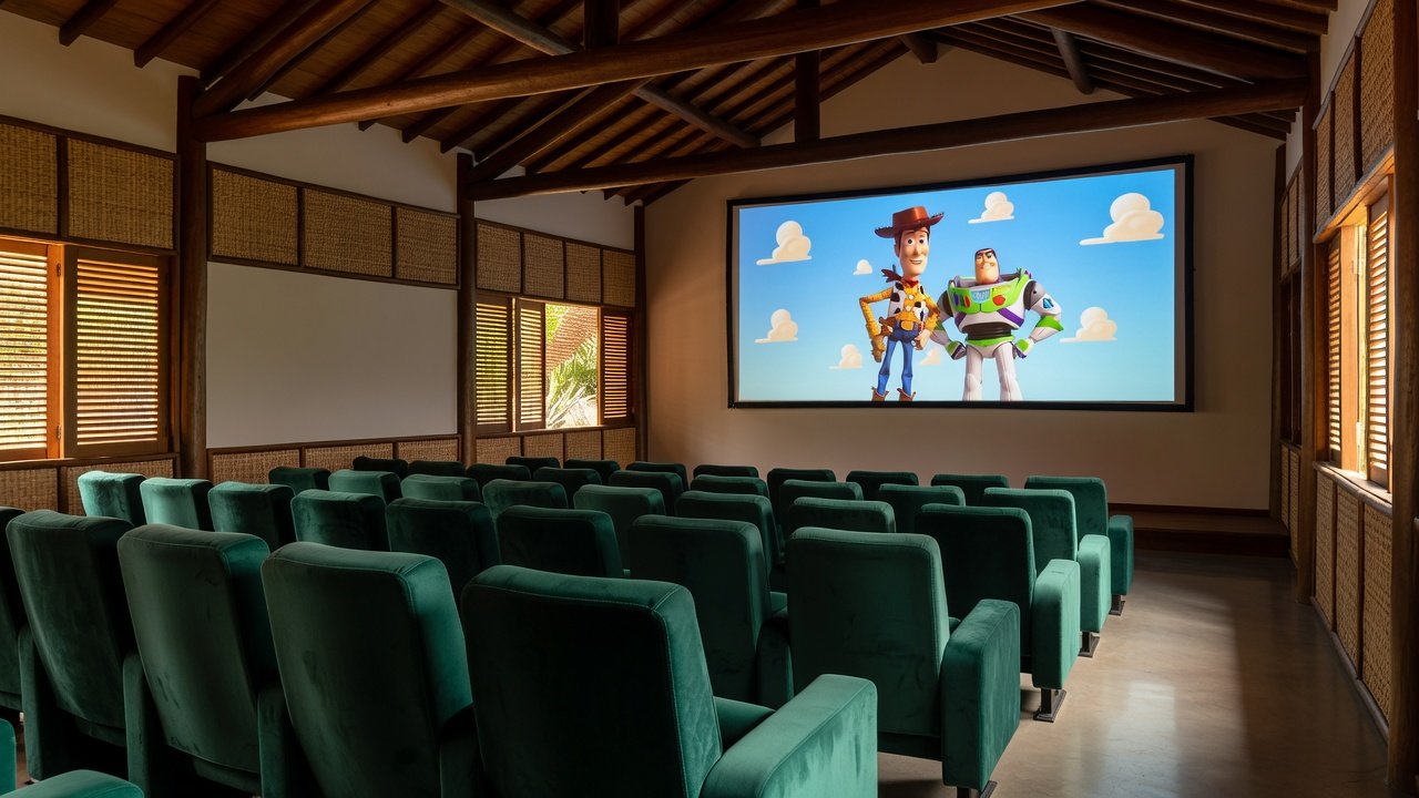 Interior de cinema em Porto Velho preparado para sessão sensorial de Toy Story 5 para autistas
