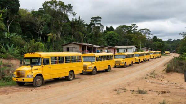 Vans escolares paralisadas em União Bandeirantes