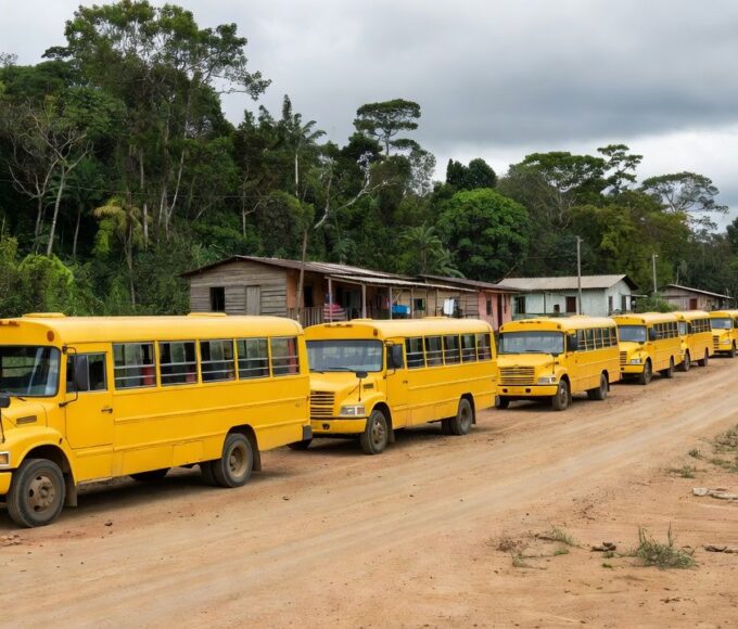 Vans escolares paralisadas em União Bandeirantes