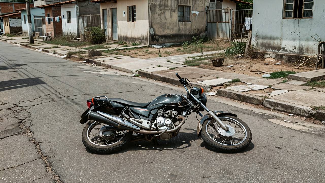 Moto caída em rua após assalto na Farquar