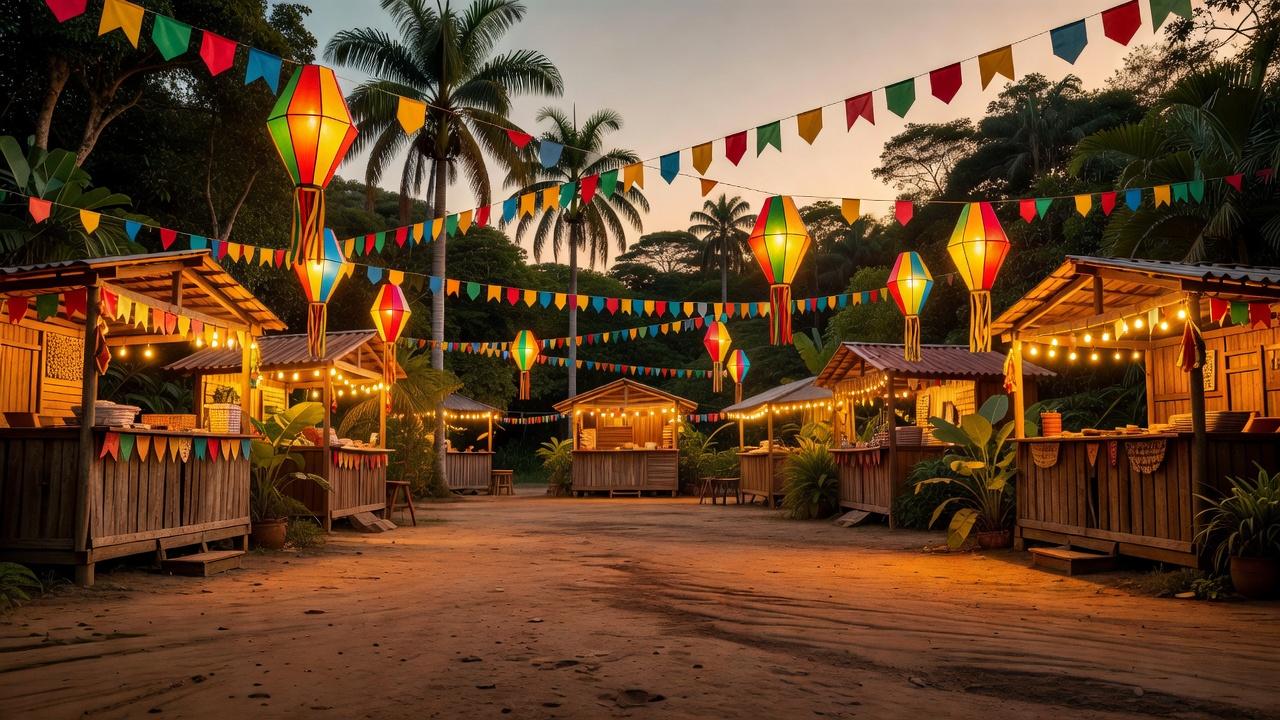 Arraial Flor do Maracujá com decorações de quadrilhas juninas em Porto Velho