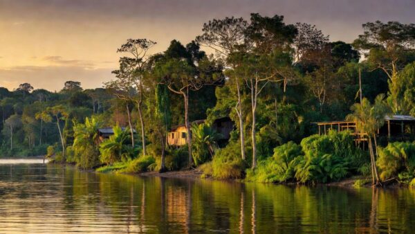 Rio Madeira em Porto Velho com seringueiras e paisagem amazônica do ciclo da borracha