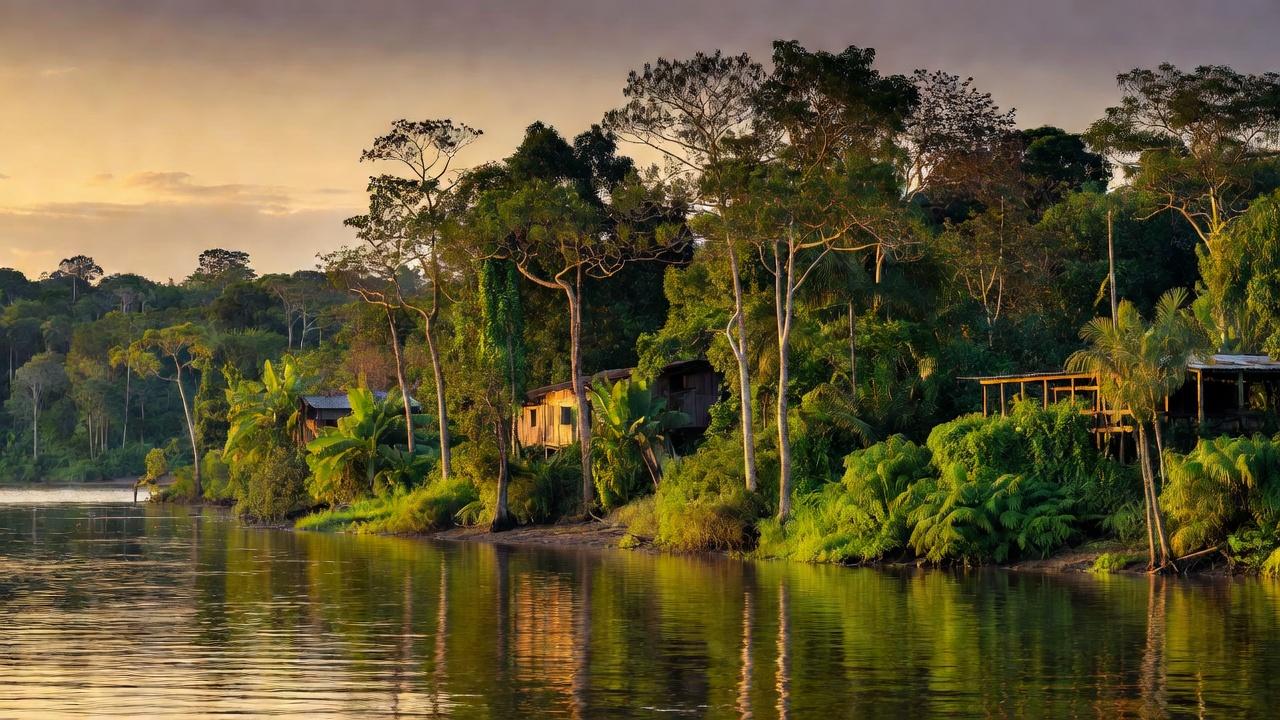 Rio Madeira em Porto Velho com seringueiras e paisagem amazônica do ciclo da borracha