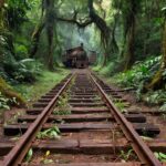 Trilhos da Estrada de Ferro Madeira-Mamoré na Amazônia em Porto Velho