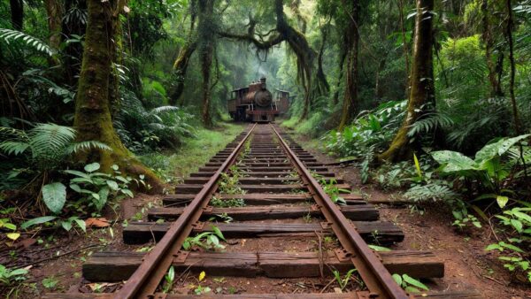 Trilhos da Estrada de Ferro Madeira-Mamoré na Amazônia em Porto Velho