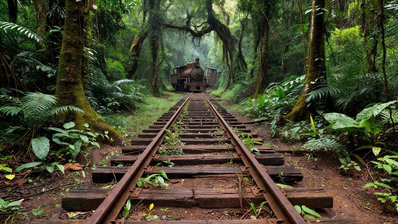 Trilhos da Estrada de Ferro Madeira-Mamoré na Amazônia em Porto Velho