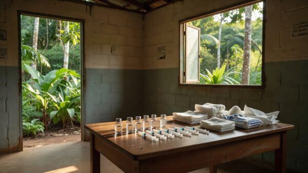 Unidade de saúde em Porto Velho com materiais de vacinação