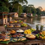 Barracas de arraial com gastronomia ribeirinha em Porto Velho