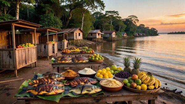 Barracas de arraial com gastronomia ribeirinha em Porto Velho