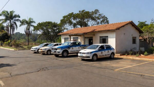 Viaturas policiais em delegacia de Porto Velho relacionada a prisão por assaltos