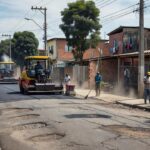 Rua do bairro Eldorado com obras de tapa-buracos e limpeza urbana pela prefeitura