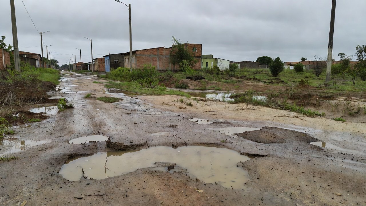 Rua sem pavimentação e com problemas de drenagem no bairro Socialista