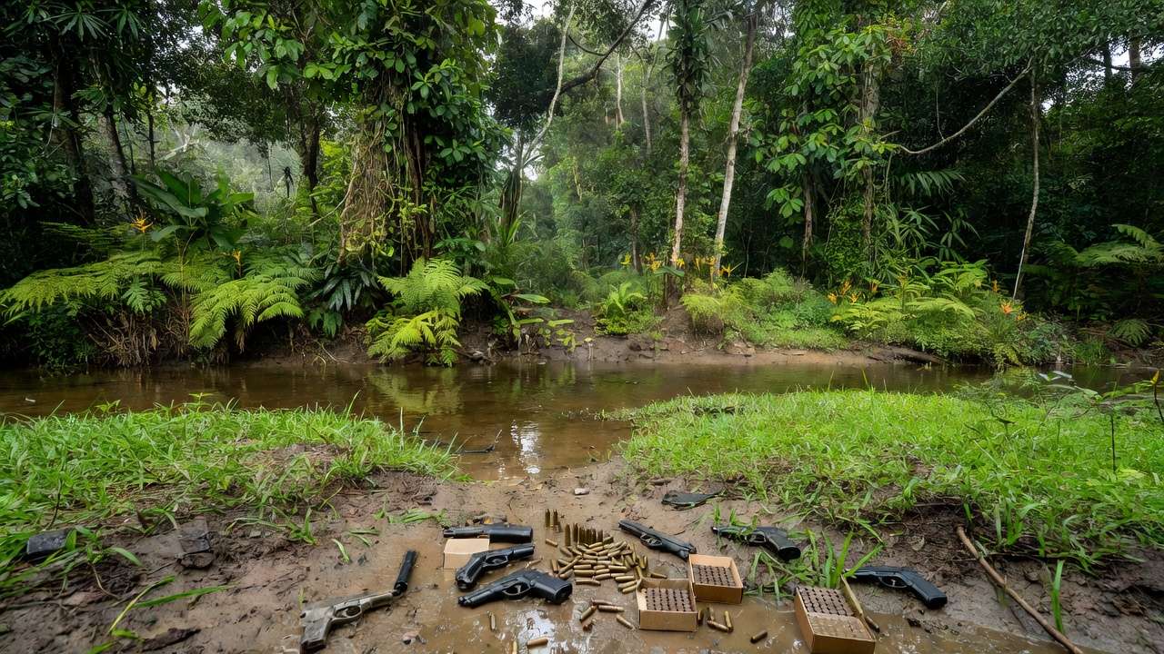 Pistolas e munição apreendidas em igarapé de Porto Velho