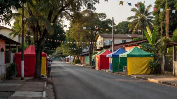 Rua do Hexa em Porto Velho com decorações de evento gratuito para famílias