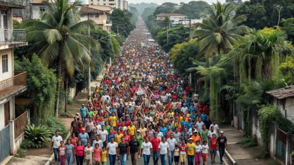 Marcha para Jesus em avenida de Porto Velho com multidão participando