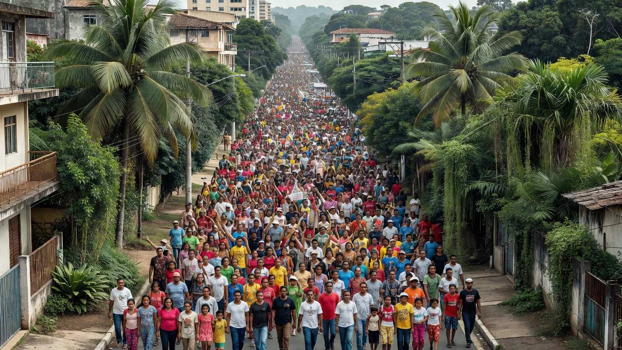 Marcha para Jesus em avenida de Porto Velho com multidão participando