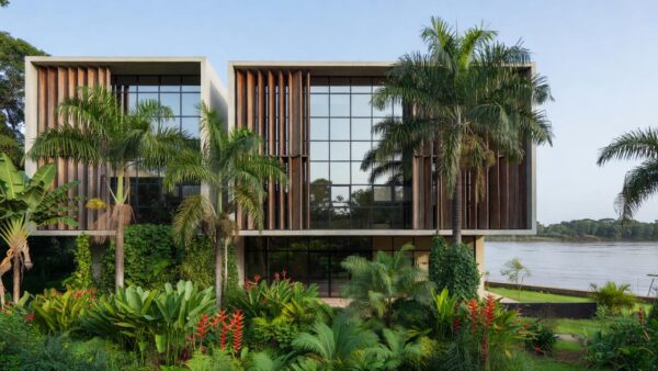 Fachada da Prefeitura de Porto Velho com vegetação amazônica, representando vagas na assistência social
