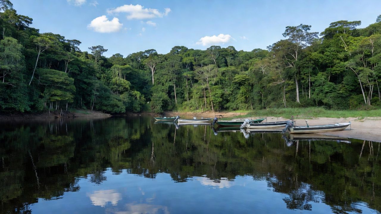 Rio Madeira em Porto Velho com barcos de pesca esportiva e turismo sustentável na Amazônia