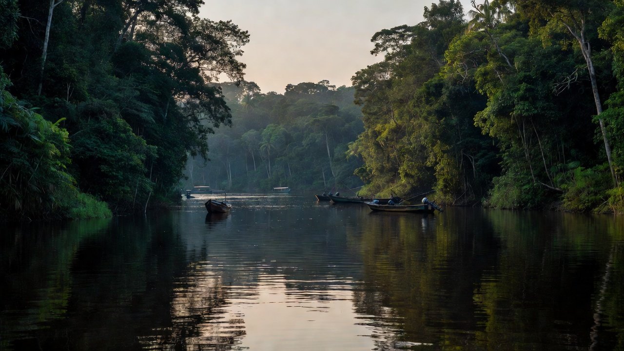 Rio Madeira em Porto Velho com barcos de pesca esportiva na Amazônia