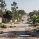 Rua Mirandão no bairro Canaã com pavimento irregular e sujeira