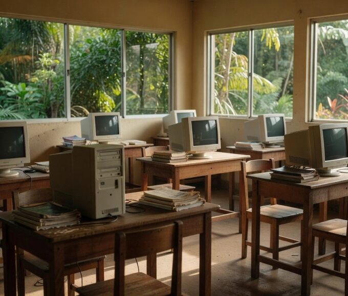 Sala de aula com computadores para curso de alfabetização e inclusão digital em Porto Velho