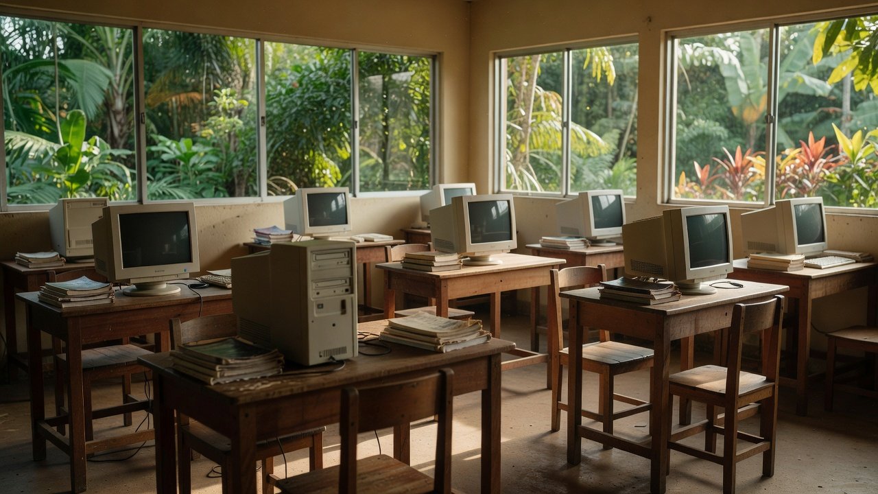 Sala de aula com computadores para curso de alfabetização e inclusão digital em Porto Velho