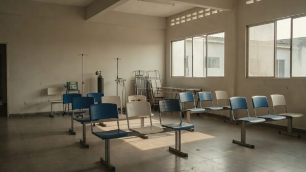 Sala de espera vazia na UPA de Porto Velho representando espera por transferência de paciente