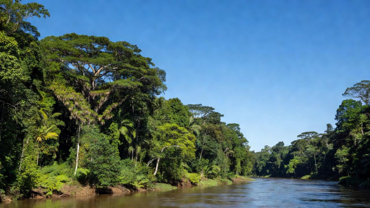 Paisagem da Amazônia em Porto Velho com céu limpo após redução de queimadas ilegais