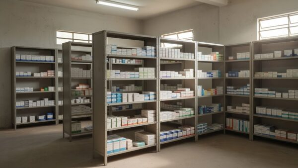 Hospital de Espigão d'Oeste com prateleiras de medicamentos