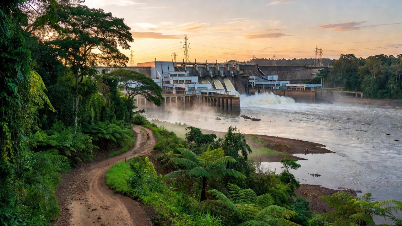 Vista panorâmica da Usina Jirau com percurso de corrida em Porto Velho