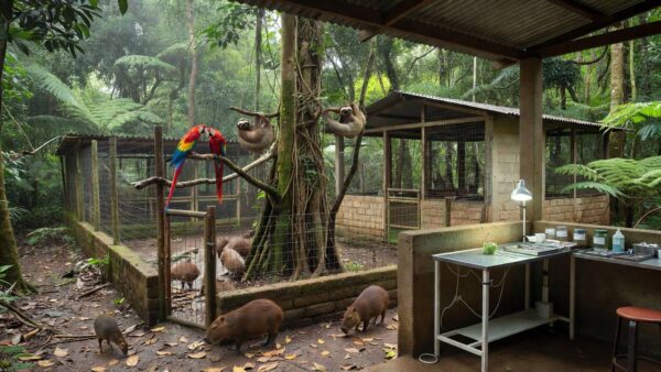 Centro de castração e fauna silvestre em Porto Velho com instalações para animais amazônicos