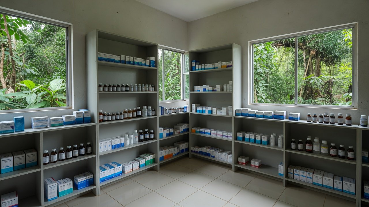 Prateleiras com medicamentos em posto de saúde de Guajará-Mirim