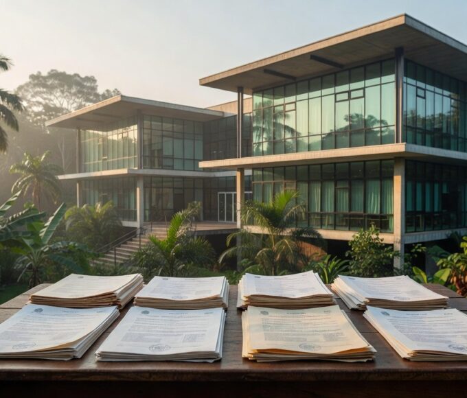 Fachada da Prefeitura de Porto Velho com documentos de concurso para Procurador