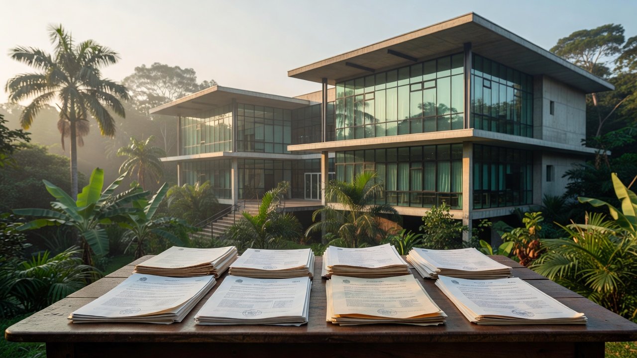 Fachada da Prefeitura de Porto Velho com documentos de concurso para Procurador