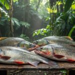 Tambaqui e pirarucu frescos simbolizando consumo de peixes de água doce no Brasil