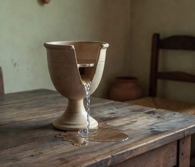 Taça de Pitágoras grega esvaziando sozinha para punir ganância