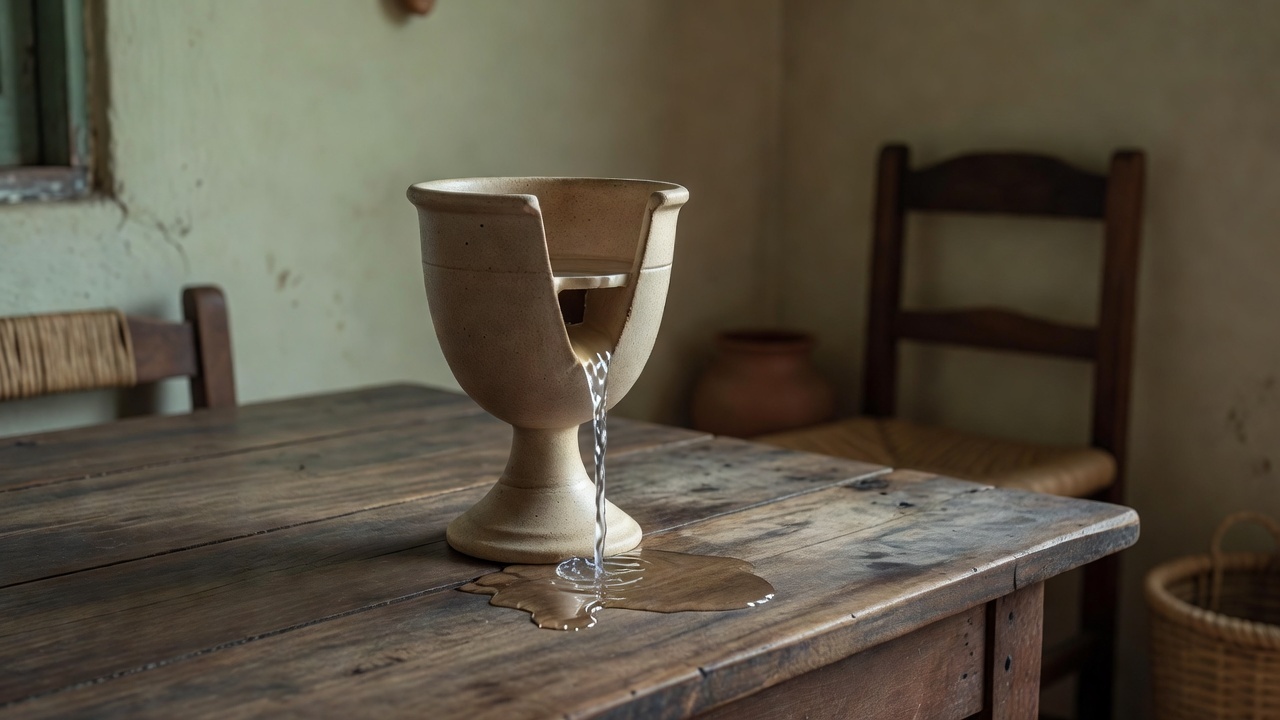 Taça de Pitágoras grega esvaziando sozinha para punir ganância
