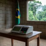Urna eletrônica em seção eleitoral em Rondônia durante pesquisa para governador