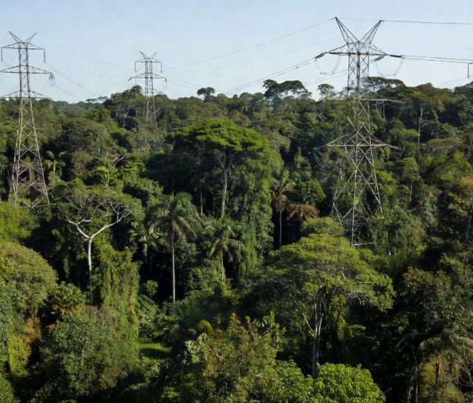 Torres de transmissão de energia em área amazônica de Rondônia