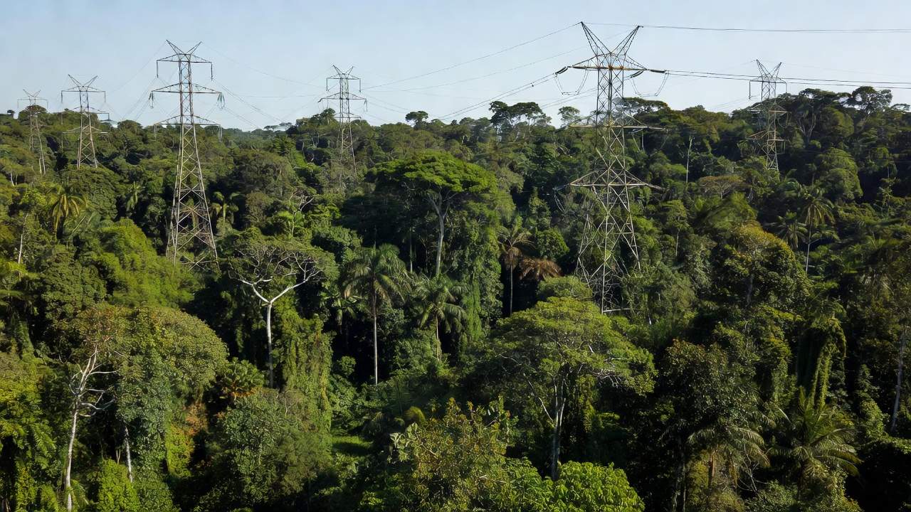 Torres de transmissão de energia em área amazônica de Rondônia