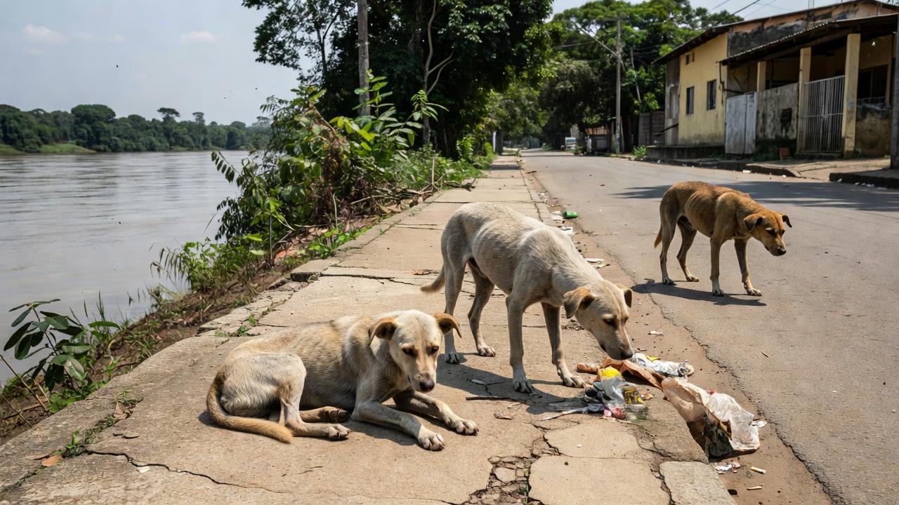 Cães de rua em Porto Velho representando casos de maus-tratos a animais