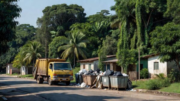Caminhão de coleta de lixo em rua de Porto Velho