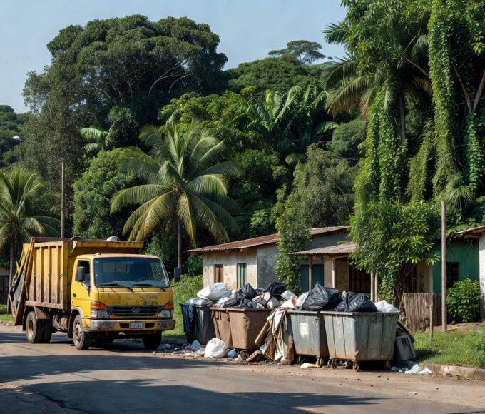 Caminhão de coleta de lixo em rua de Porto Velho