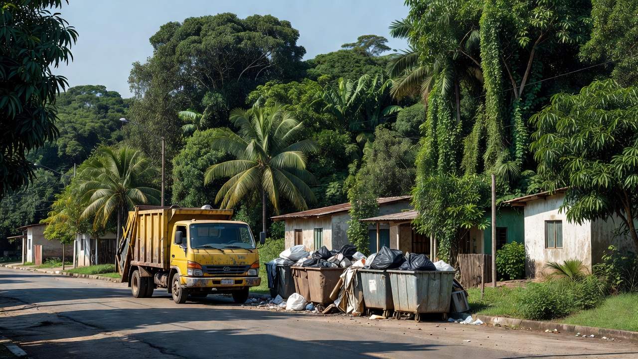 Caminhão de coleta de lixo em rua de Porto Velho