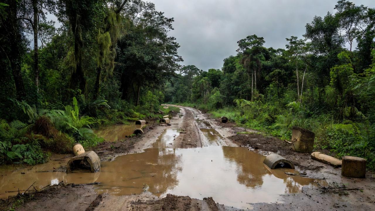 Estrada alagada na Linha Transpurus em Porto Velho com problemas de drenagem