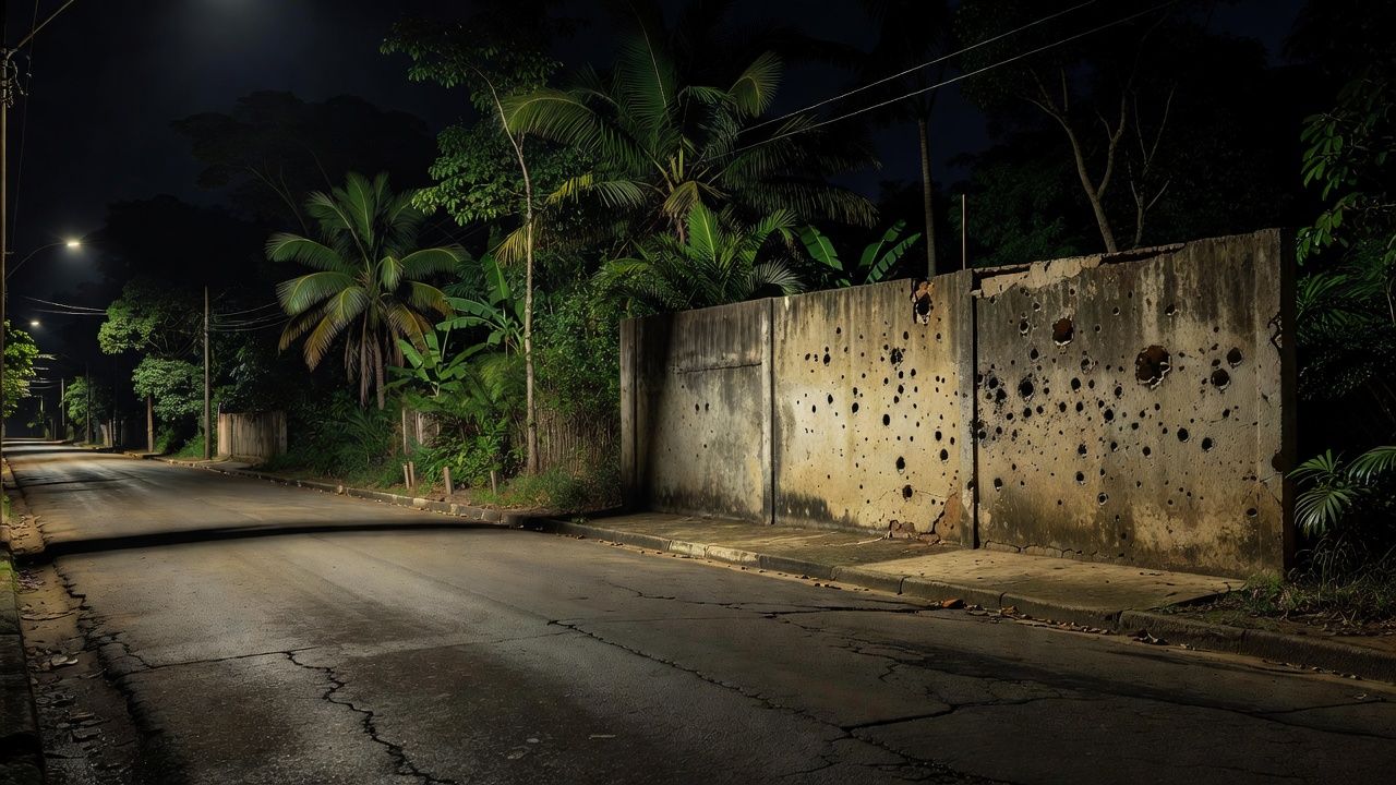 Rua deserta em Porto Velho com marcas de tiros