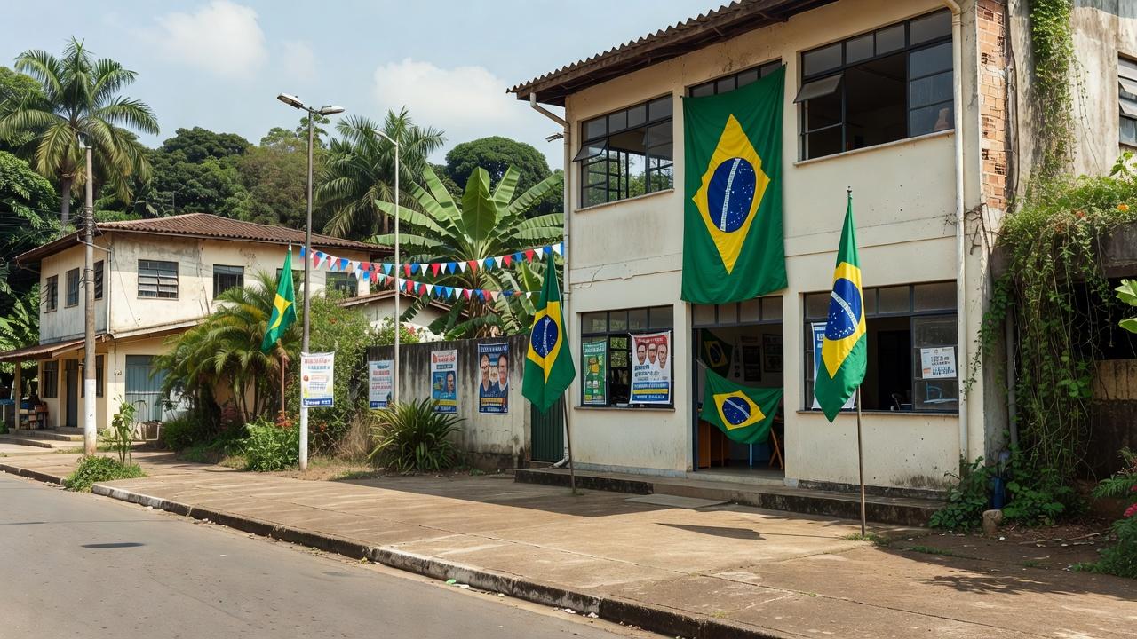Sede partidária em Porto Velho com bandeiras durante oficialização de candidatura a deputado estadual