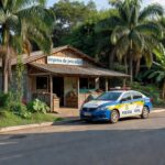 Viatura policial em frente a empresa de pescados em Porto Velho após prisão de estelionatário