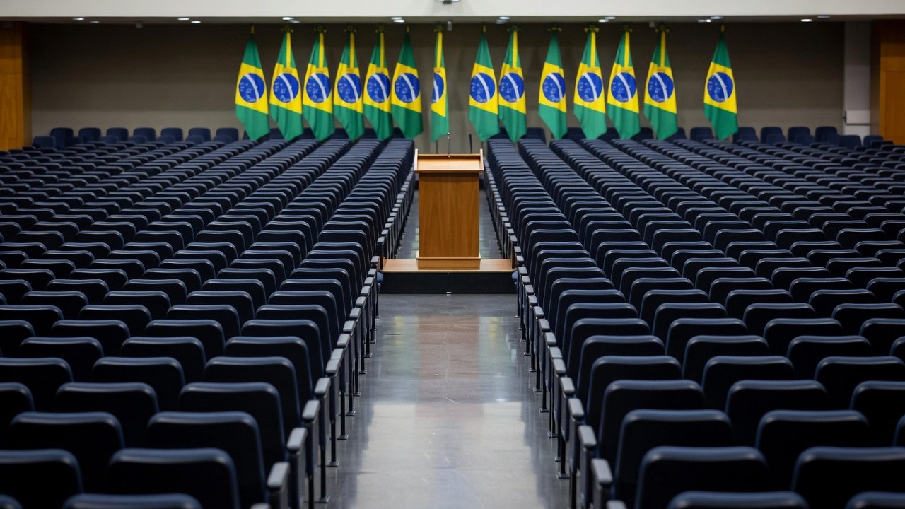 Auditório preparado para convenção estadual do Fedup sobre eleições 2026
